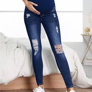 Size XL-  Maternity High Waist Ripped Skinny Jeans